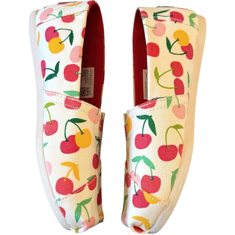 Toms Alpargata Natural Cherries Print Canvas Slip On Shoes Womens Size 5M - Picture 2 of 12